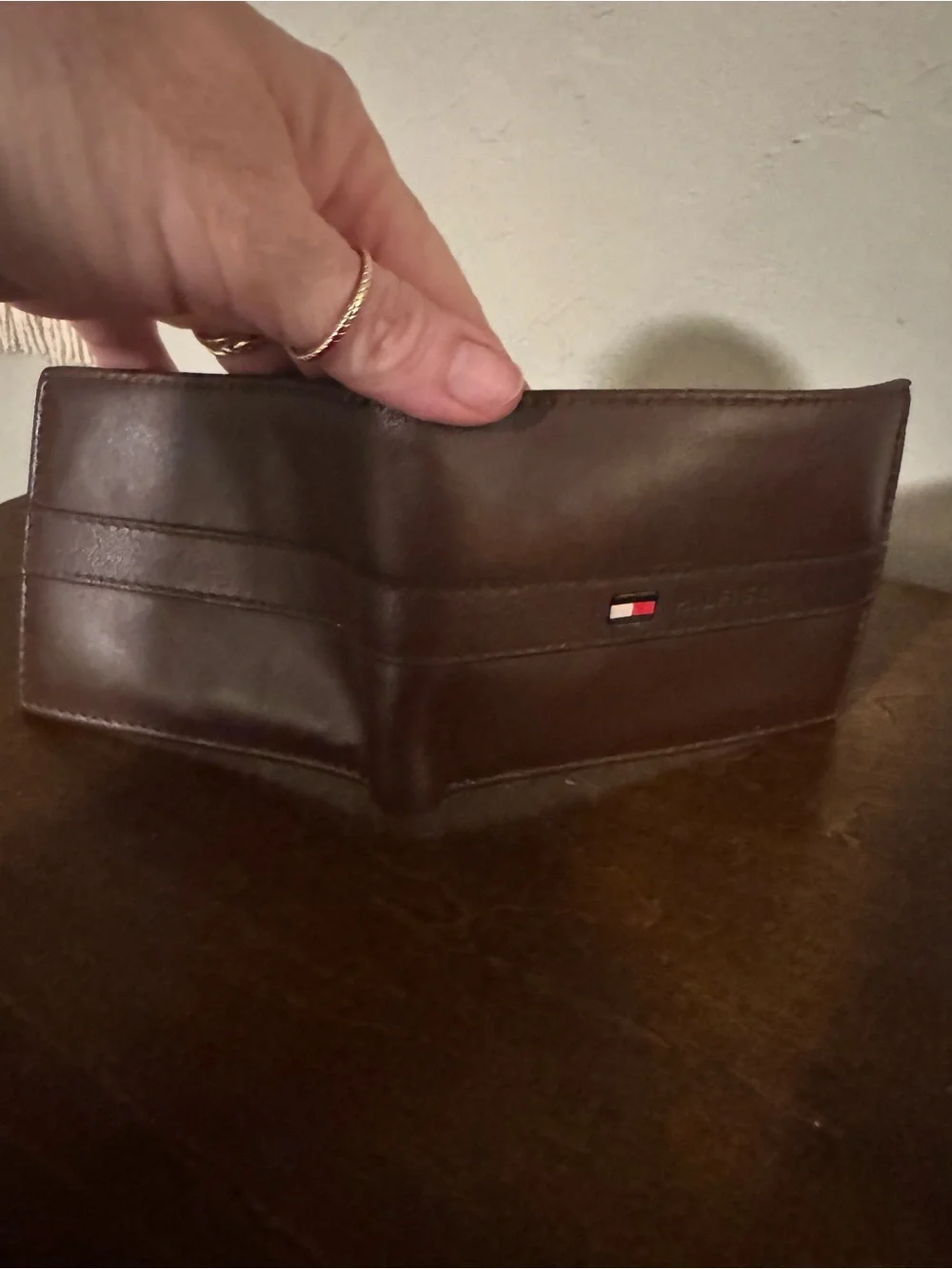 Tommy Hilfiger Brown Leather Bi-Fold Card Wallet with Flag Logo